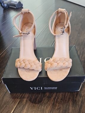 VICI Tan Braided Suede Ankle-Strap Block Heels